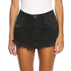 One Teaspoon Black Frayed Studded Jean Shorts
